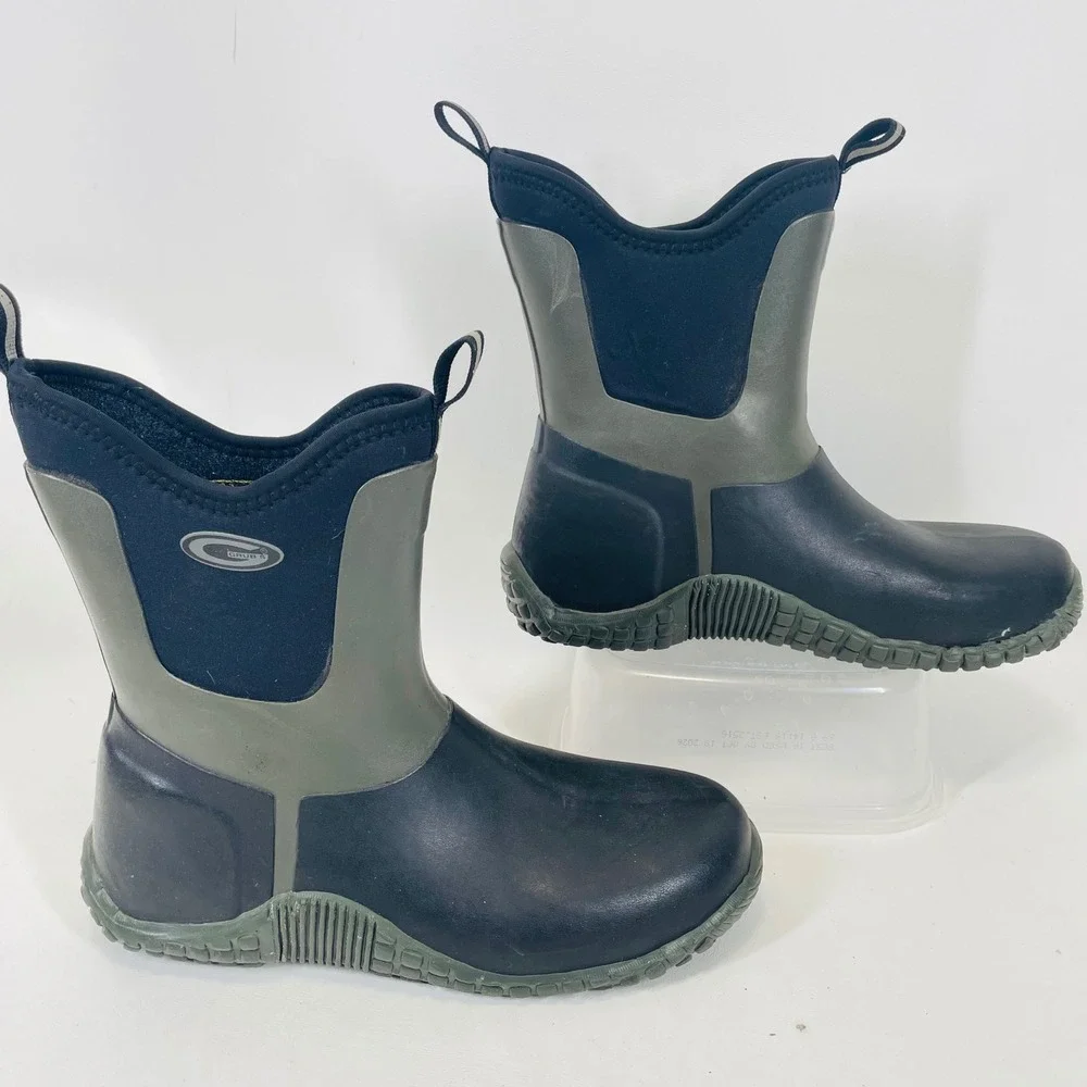 Grubs Mens Rain Boots Black Olive Green Waterproof Neoprene Rubber Size 7